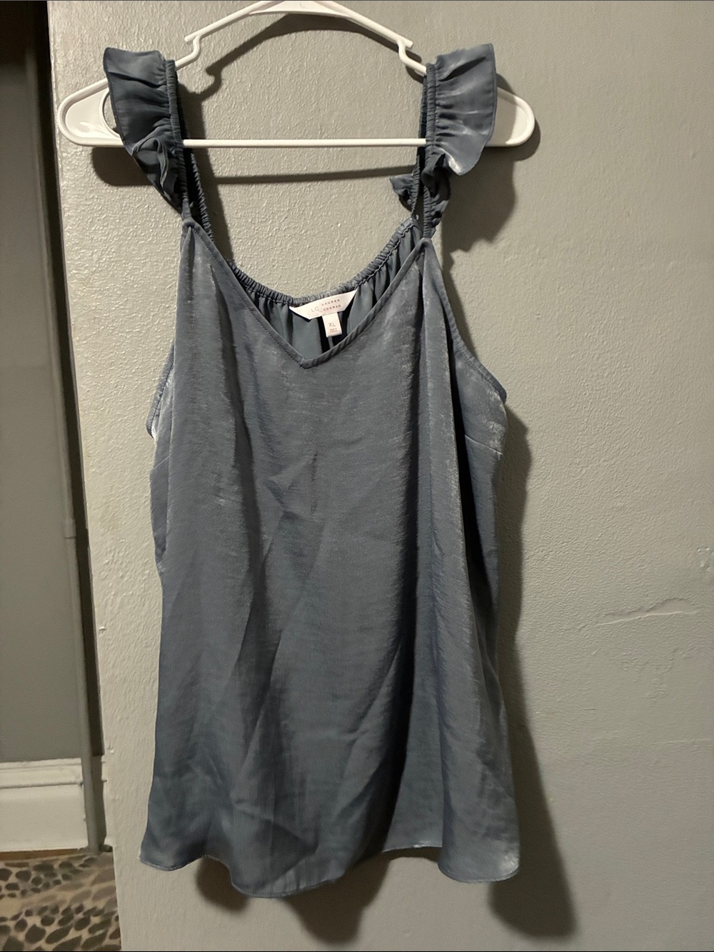 LC Lauren Conrad Dusty Blue Ruffle Strap Satin Cami